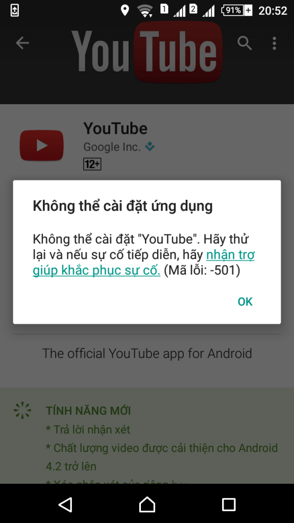 tại sao youtube không cập nhật được